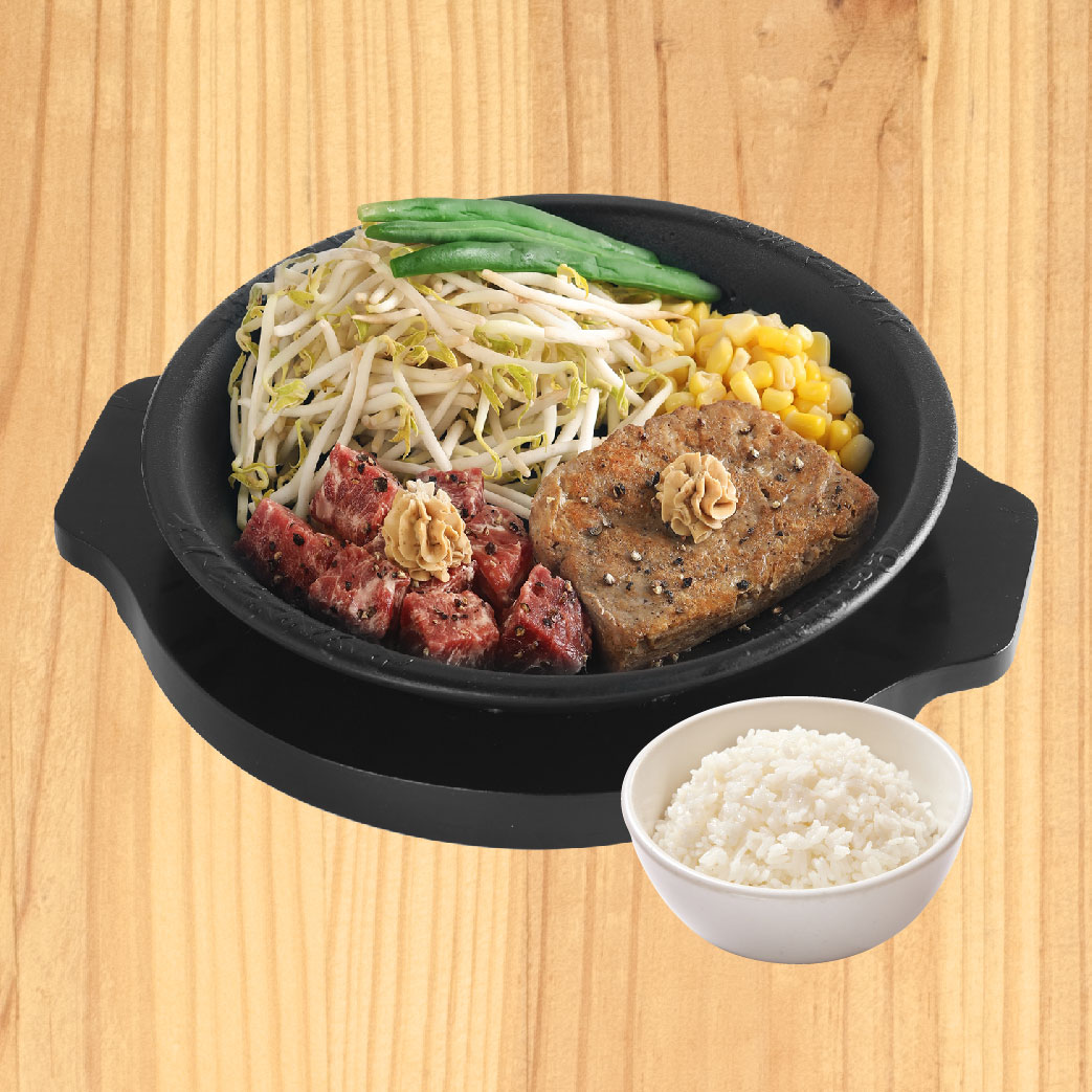 Diced Cut Steak with Hamburg (termasuk nasi)