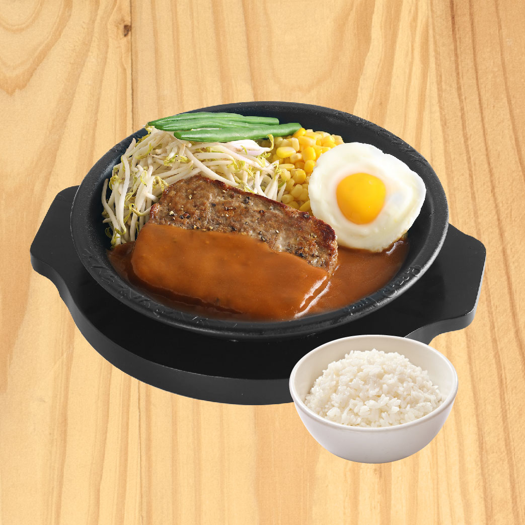 Double Hamburg Steak with Egg (termasuk nasi)